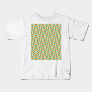 Mint Green, Orange and White Chevron Arrow Pattern Kids T-Shirt